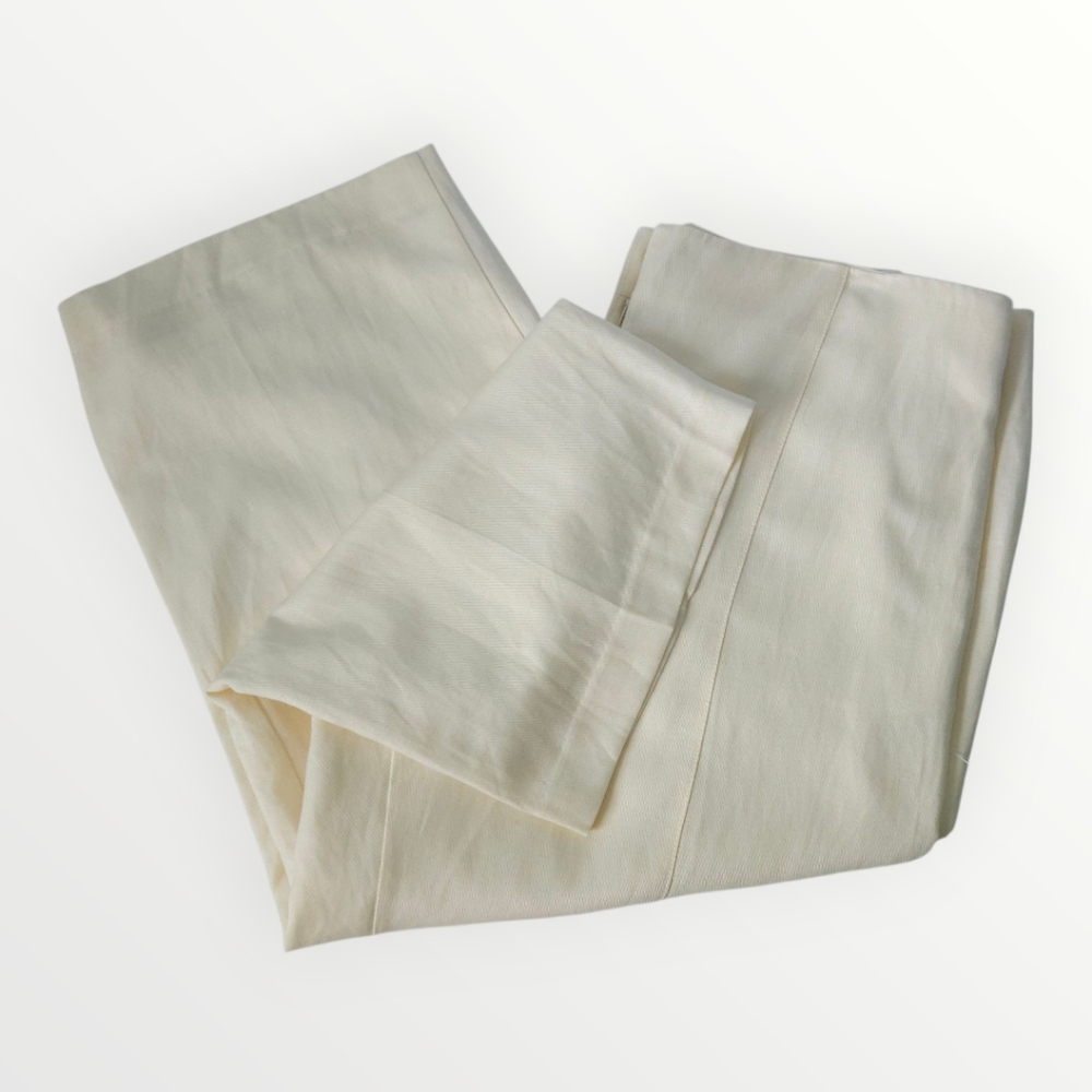 Ann Taylor Petite 16P High Rise Straight Leg Ankle Pants Cream Linen Blend
